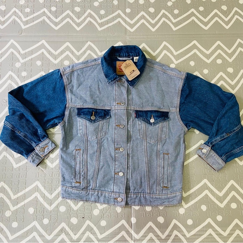 Vintage retro Levis color block pattern jean loose fit denim jacket - Picture 3 of 11